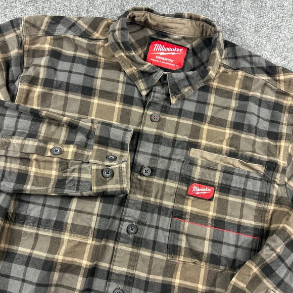 Milwaukee Other - Milwaukee Gridiron Shirt Mens XL Brown Plaid Flannel Workwear Button Up Logo